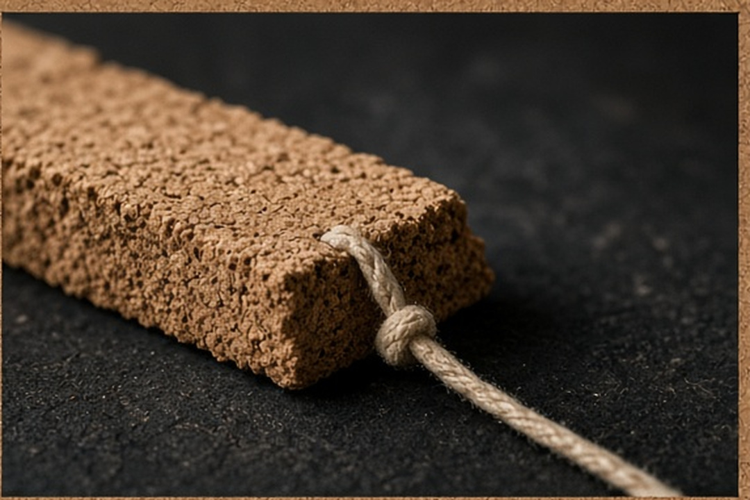 Cotton cord released from a rough cork edge