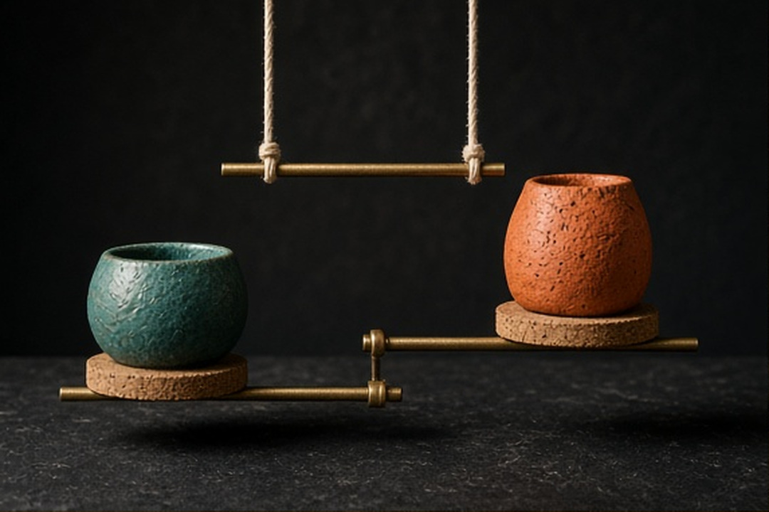 Two quiet stoneware weights with room to listen