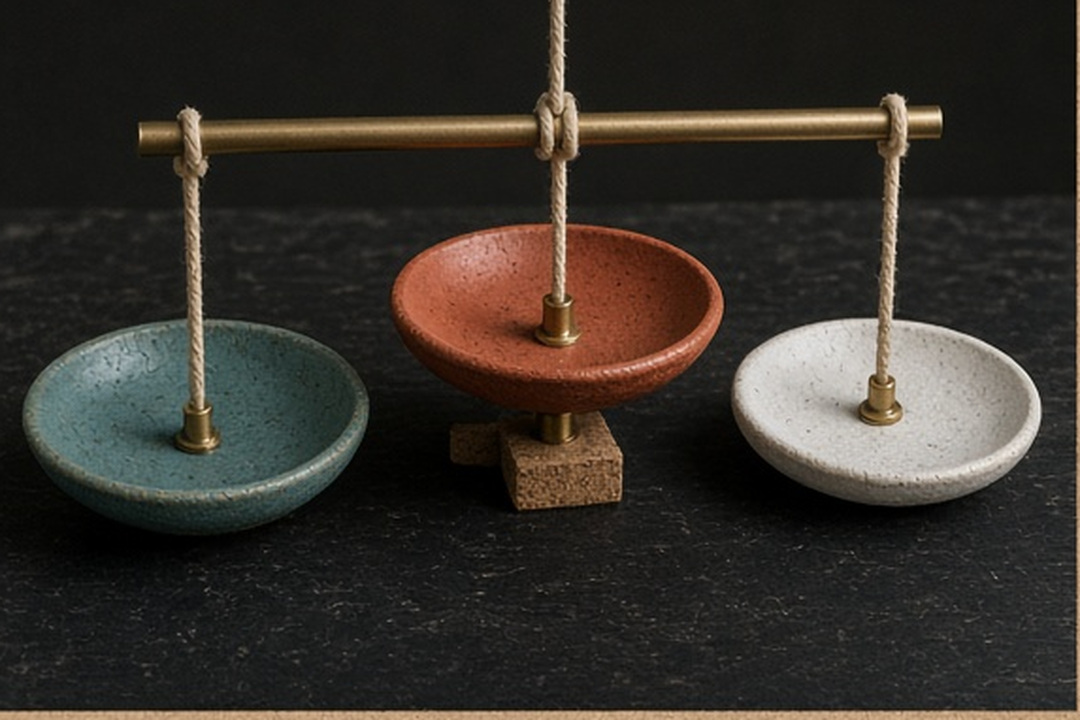 A kinetic balance safely covered on a workbench with three distinct surfaces